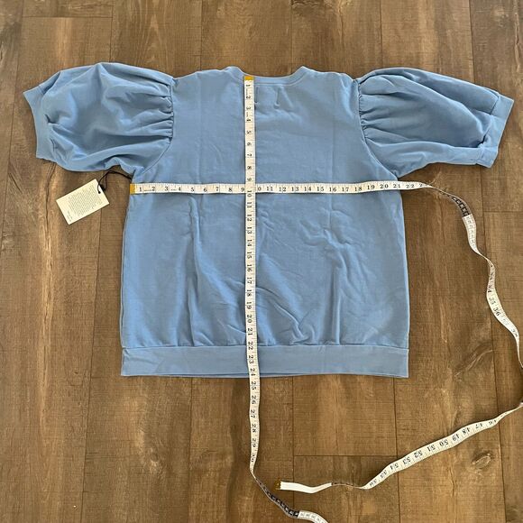NWT Electric & Rose Women's Puff Sleeve Sweatshirt Size L Blue Cottagecore Boho - Picture 10 of 11